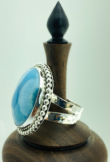 Large Stone Beaded Larimar Ring